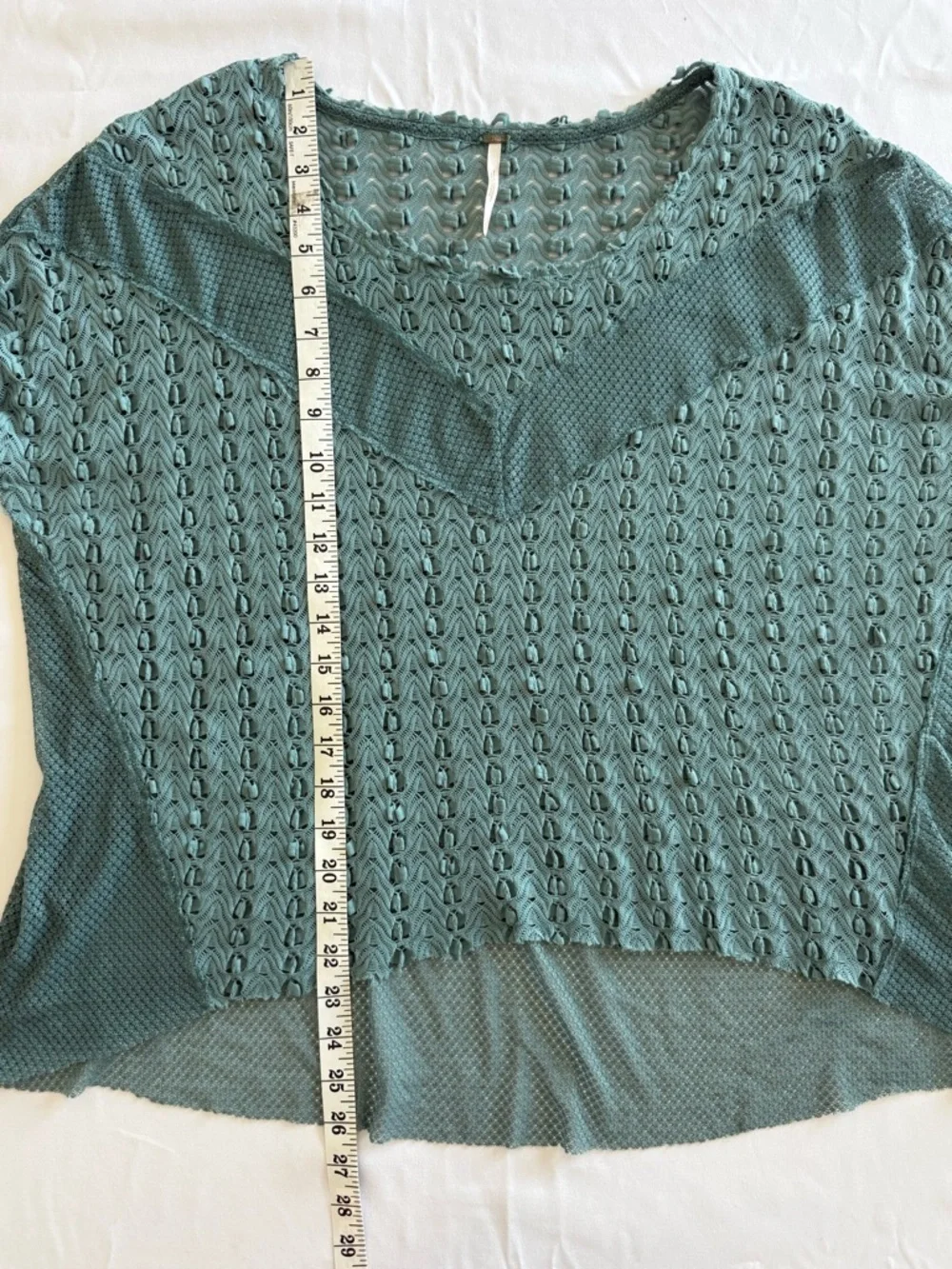 Free People Teal Mesh and Lace Knit Long Sleeve Top